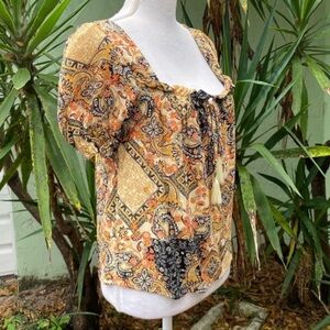 Orange, Yellow and Tan Boho Peasant Top